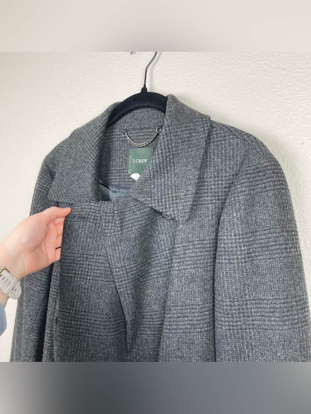 J.Crew Women's 10 Gray Plaid 100% Wool Blend Overcoat Highneck Posh Academia - Picture 12 of 16